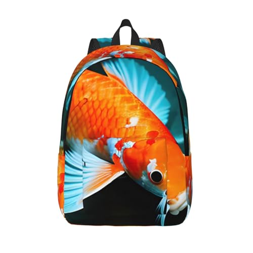 Sac à dos en toile avec imprimé poisson Koi WURTON polyvalent pour homme et femme