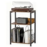 Características de seguridad inteligentes: diseñado pensando en los amantes del vinilo, el tercer nivel cuenta con malla protectora de hierro, mientras que el segundo nivel incluye una tabla de madera trasera. Estas cuidadosas adiciones evitan que tus preciosos discos y accesorios se resbalen, manteniendo tu colección segura y perfectamente organizada.