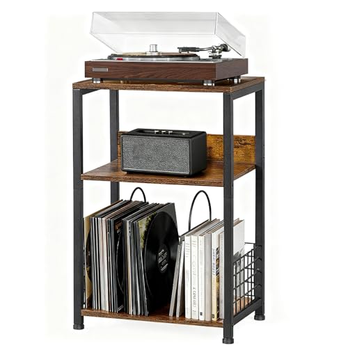 NCONCO Soporte para tocadiscos, soporte de 3 niveles con almacenamiento de vinilo hasta 100 álbumes, reproductor de vinilo para sala de estar, dormitorio
