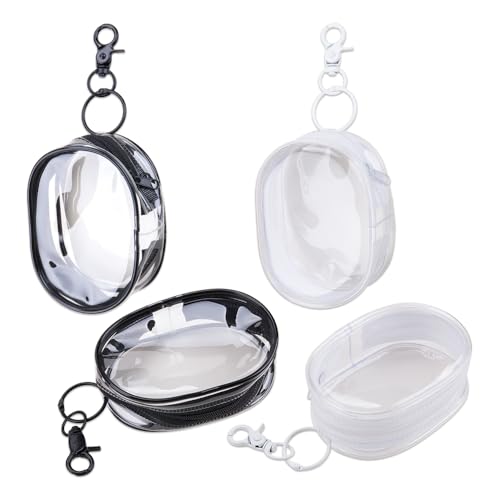 4Pcs Multi-Purpose Clear Cable Storage Bag with Hanging Hook Portable Transparent Zipper Pouch Travel Clear Cosmetic Bag for Cables Headphones Keys Mini Lipsticks