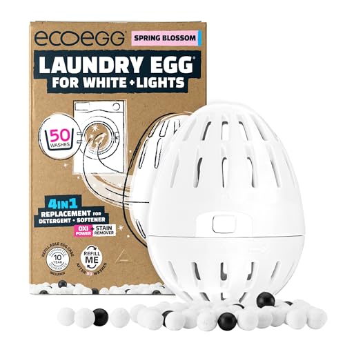 Ecoegg Laundry Egg for Whites + Lights | 4in1 Replacement for detergent, softener, oxi power + stain remover | Non bio | Sensitive Skin | 50 Washes | Spring Blossom