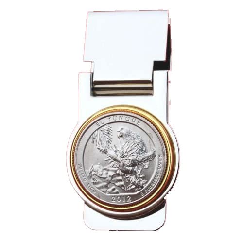 US 2012 Puerto Rico El Yunque National Forest Quarter Coin Hinged Money Clip - America the Beautiful