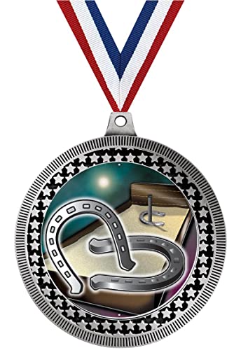 2.75" Horseshoes Medal Awards, Silver Vega Horseshoes Team Trophy Awards Includes Free Neck Ribbon 20 Pack Prime