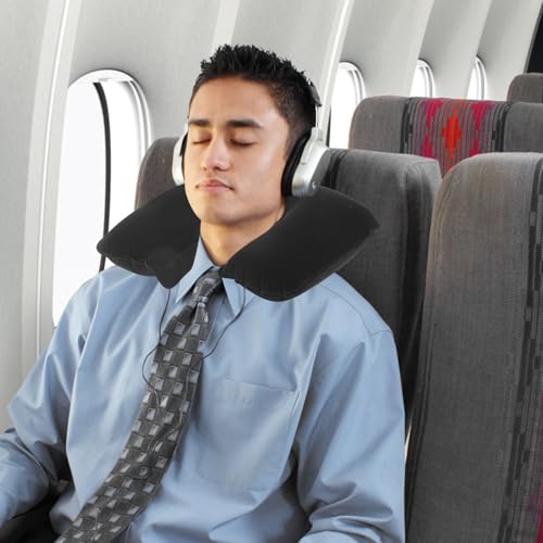 Set 2 Almohadas inflables de algodón negro para viaje miniatura 5