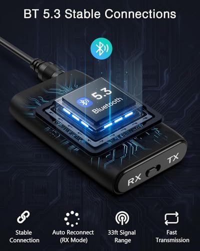 ORIA Bluetooth 5.3 Transmitter Receiver, Bluetooth Audio Adapter 3.5mm Jack for TV to Wireless Headphones, Low Latency, Noise Cancellation for PC, Speakers, Home Stereo - Image 2