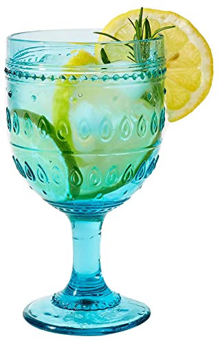 Euro Ceramica Fez Collection Wine Glasses, 4 Count (Pack Of 1), Teardrop Mandala Design, Turquoise #TOP13