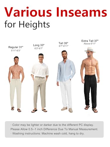 Tall Mens Casual Linen Pants 31/33/35/37 Inseam Beach Slacks Summer Long Drawstring Straight Leg Relaxed Fit2