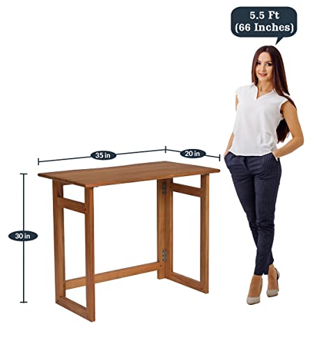 Image of Dawn Riser Solid Wood Folding Study Table Laptop, Computer, Pc, Writing Foldable Desk for Home & Office Space Saving, Easy to Store, Sleek Design Dawnriser Natural Finish, Acacia Wood, DIY Model