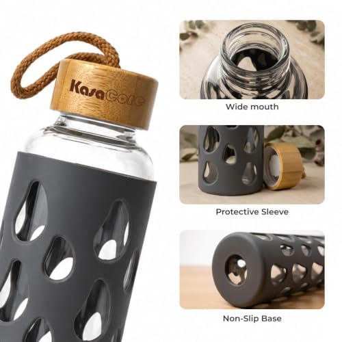 Image of Borosilicate Glass Water Bottle 500 ml | Leakproof Bamboo Lid & Silicone Sleeve | BPA Free Reusable Drinking Bottle for Office, Gym, Travel & Daily Use