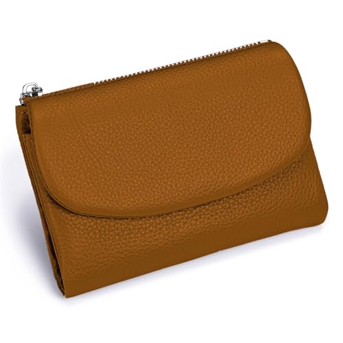 Unisex Pebble Leather Wallet, Small Womens Wallet Card Holder, Short Genuine Leather Purse for Coins and Cards, Small Compact Bifold Pocket Purse Multicolor, for Men & Women(Brown)