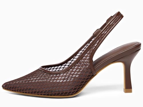 Image of Coutgo Womens Mesh Slingback Kitten Heels Pointed Toe Low Heel Pumps Sexy Dress Shoes