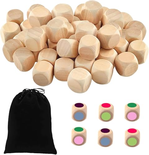 LuyoNova 50 pezzi Dadi in Legno Non Verniciato, 20 mm Cubi in Legno Grezzo, Dadi in a Forma di Cubo Arrotondati Blocchi di Legnos a 6 Lati Cubi in non Verniciati per Fai da te e Artigianato