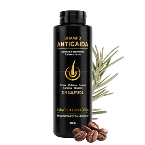Champu Anticaida Hombre y Mujer 400ml | Formula Completa de Champu Cafeina + Biotina + Ginseng + Vitaminas Para el Pelo | Estimula el Crecimiento, Fortalece la Raíz | Sin Sulfatos | Uso Diario
