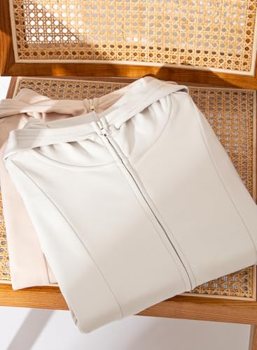 Dokotoo Women's Fashion Hoodies & Sweatshirts Winter Clothing for Women Long Sleeve Thermal Winterproof Fleece Zip Up Hoodie V Neck Relaxed Fit Fall Pullover Sweatshirt Hooded Tops Beige X-Large