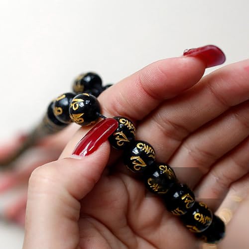 Feng Shui Obsidian Bracelet - 24k Gold Plated Pixiu Bracelet Dragon Protection for Men Women, 12mm Mantra Prayer Beads Bracelets Meaning to Attract Wealth and Good Luck3
