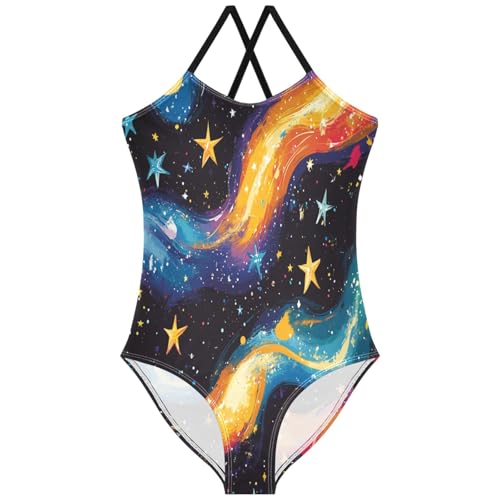 Pigsaly Girls One Piece Swimsuits Fantasy Space Stars River Galaxy Kids Cross Back Swimwear Beach Sport Bathing Suit 3T