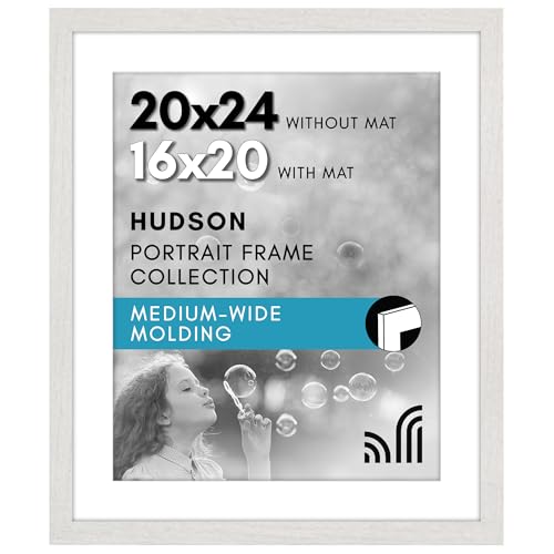 Americanflat 20x24 Picture Frame with Polished Plexiglass - Use as 16x20 Frame with Mat or Display 20x24 Photo Without Mat - Hudson Collection - Wide Picture Frames for Wall Display - White