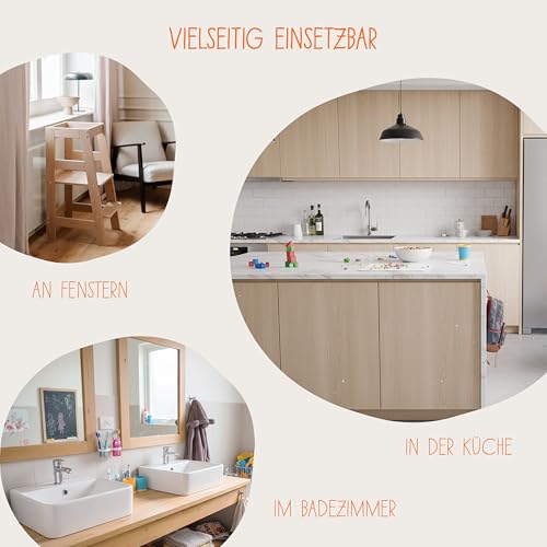 Foto von PINOLINO Fino Lernturm - Höhenverstellbarer Kinderhocker ab 1 Jahr – Kinder Tritthocker aus massiver Buche - Kindertritt, Kleinkindturm, Learning Tower Montessori-inspiriert, unbehandelt