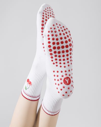 Image of Yawlsow Pilates Grip Socks for Women Yoga Grippy Socks Cute Barre Non Skid Athletic Crew Sticky Sock Workout Hospital