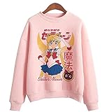 Adult Anime Sailor Moon Printed Cotton Crewneck Sweatshirts Pullovers Tops for Women Girls
