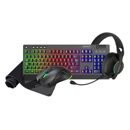 Unykach Pack Gaming Nova 4 en 1 ESPAÑOL - Teclado RGB 105 Teclas - Ratón RGB 6 Botones hasta 7200 dpi - Auricular Iluminación RGB y Alfombrilla XL