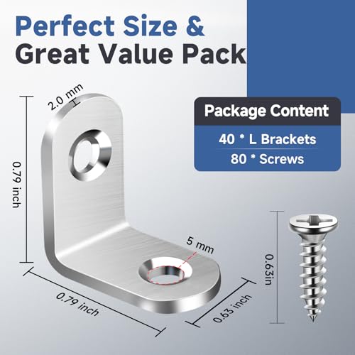 Image of 40PCS L Bracket Corner Brace Set, Stainless Steel Corner Bracket