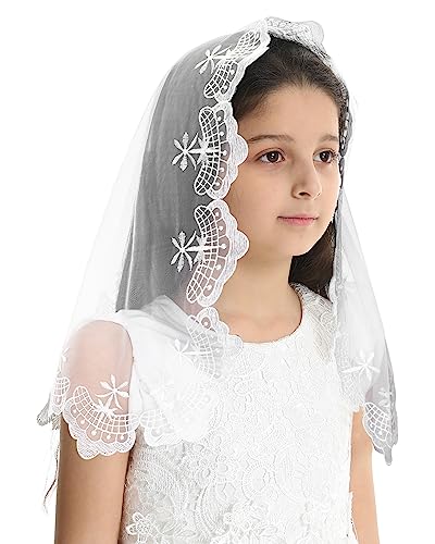 Bozidol Girls First Communion Veil - Short Triangle Lace Mantilla Catholic Chapel Mass Head Coverings Church Veil for Kids4