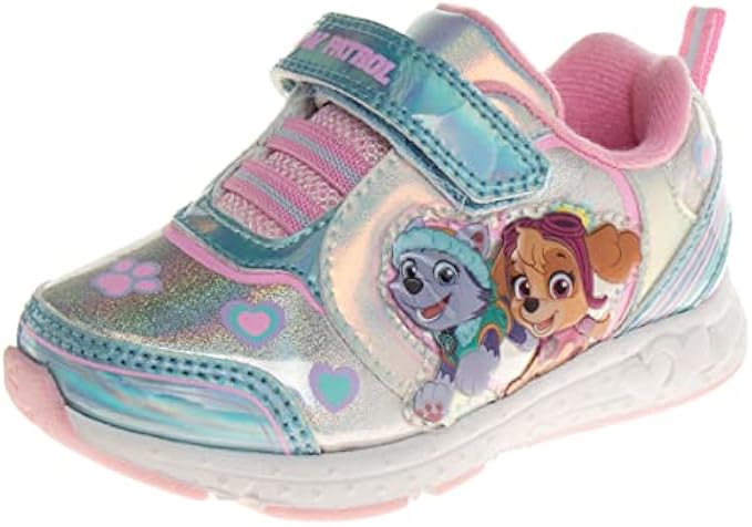 Nickelodeon Girls Paw Patrol Shoes – Kids Toddler Light Up Sneakers- LED Skye and Everest Slip-On Lightweight Tennis Breathable Character Athletic Running Shoes (Toddler/Little Kid)
