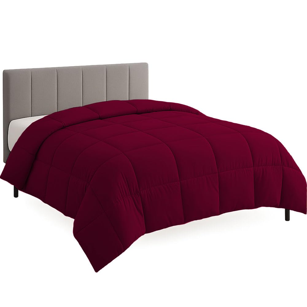 King Plus Size Comforter Set - All Season Down Alternative Bedding Comforter Set - Quilted Duvet Insert with Corner Tabs - Box Stitched Blanket - Breathable, Soft - Burgundy
