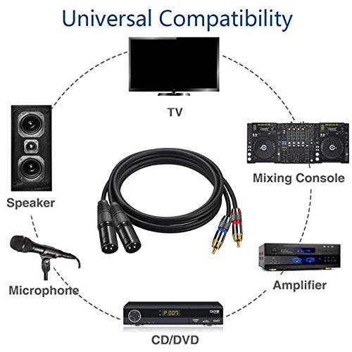 Miniatura 6 de Cable doble RCA macho a XLR macho, 5 pies, negro, interior, 4 pines, 0.236 in, macho a macho, transmisión de audio, compatible con altavoz,
