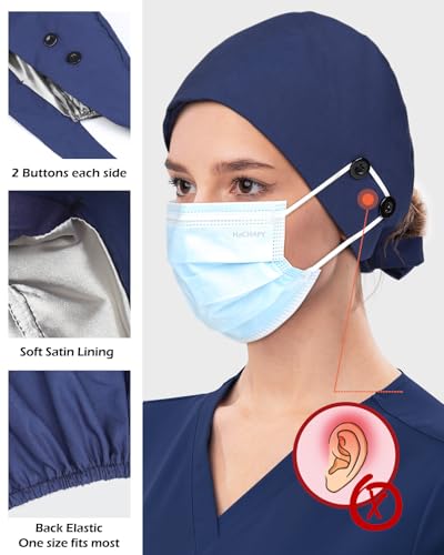 Nurse Hats for Women Scrub Cap Men Satin Lined Dental Scrub Hat Silk Mens Scrub Bonnet Black Navy