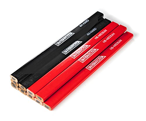 Barbarossa Octagonal Shape Pencil | Medium Hard Graphite Lead Natural Wood, 4H, HB Lead Type Flat Pencil Sharpener | Carpenters Pencil for Builders and Woodwork Pack of 10 (Mixed (5 of Each))