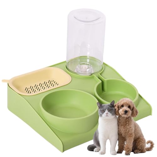 renvena Multi-Functional Dog and Cat Feeder Automatic Water Dispenser Bottle Double Slow Feed Bowls Green One Size