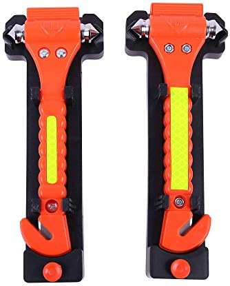2 Pack Car Safety Hammer Emergency Escape Tool with Seat Belt Cutter and Vehicle Window Glass Breaker with Light Reflective Tape