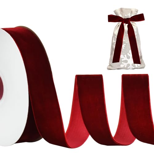 TONIFUL Burgundy Velvet Ribbon 1 Inch x 10yds, Vintage Velvet Ribbons, for Christmas Wreath Decoration Handmade Craft Ornaments Gift Wrapping & Bow Making, Valentine's Day Wedding Bouquet Packaging