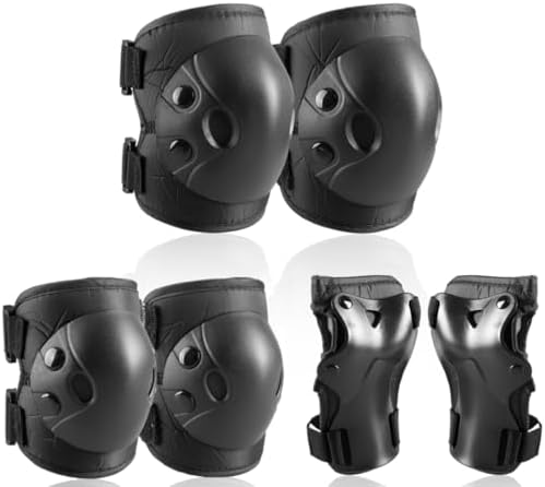 Cockchafer Kids and Youth Knee Elbow Wrist Guards Protective Gear Set for Skateboarding, Roller Skating, Inline Skating, Scooter Riding, BMX Biking (Black, Medium)