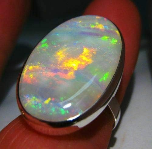 Rose Jewelry 925 Silver Ring Woman Man White Fire Opal Moon Stone Wedding Engagement Size6-10 (9)