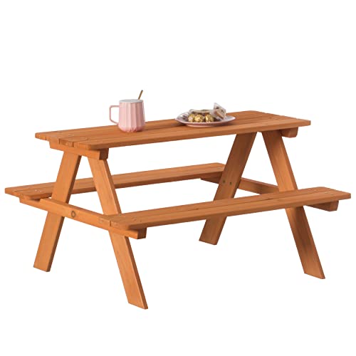 Gardenised, Stained Wooden Kids Outdoor Picnic Table For Garden And Backyard #TOP7