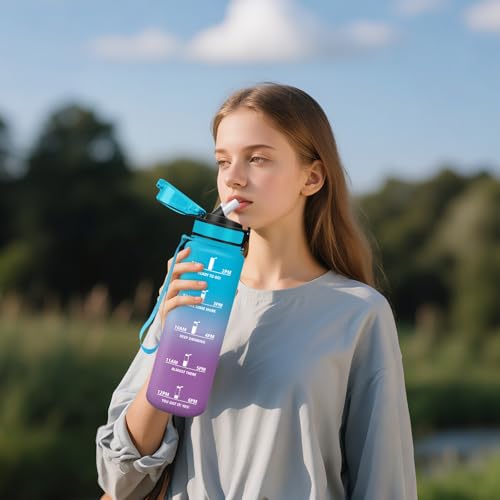 Mulbijeo Borraccia 1 Litro, Libre De Bpa & A Prova Di Perdita, Borraccia Con Cannuccia, Reutilizables, Borracce Motivazionale, Portatile, Borracce Palestra Per Scuola, Palestra, Ufficio, Festa - 6