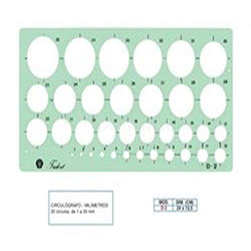 Trident D-2 - Gabarito Circulografo Milímetros 35 Círculos, Acrílico Cristal, 2,00 mm