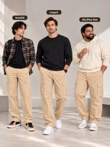 Image of Leriya Fashion Men's Loose Low-Rise Baggy Cargo Pants - Cotton Trousers with Adjustable Drawstring Waist - Casual Streetwear Utility Cargos | Men Relaxed Fit Pants Relaxed Fit Pant