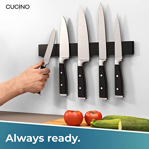 Cucino Magnetic Knife Holder For Wall 16" No Drilling Incl. Self Adhesive Tape - Extra Strong Knife Holder - Awarded Knife Magnetic Strip - Made Of Stainless Steel - Black #TOP4