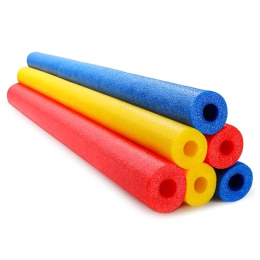 Hollowfly 6 Pack Jumbo Pool Noodles Swimming Floating Foam Tube Extra Large Hollow Bright Swimming Pool Noodles Bulk Heavy Duty for Adults (Red,Yellow,Blue,55 x 3.5 Inch)