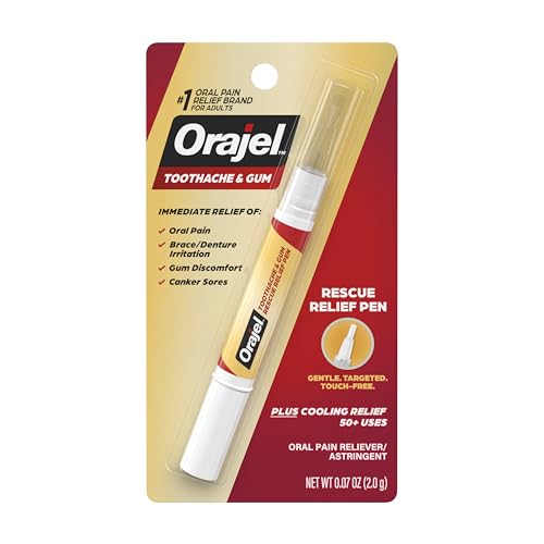 Orajel Rescue Relief Pen with Menthol Cooling Gel for Instant Pain Relief of Tooth & Gum, Mouth Sores, Braces and Denture Irritation, Touch-Free...