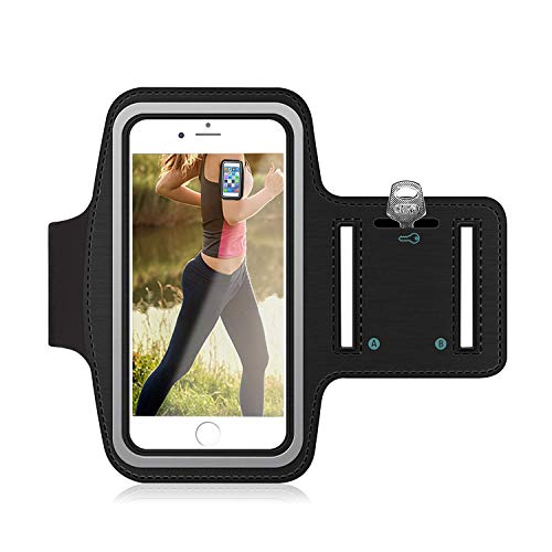 Brazalete Deportivo, Bioasis Banda de Brazo de Deporte, Ajustable, Antideslizante y Anti-Sudor, con Bolsillo de Llaves, para iPhone 6/6plus/7/7plus/8 plus/11plus/, Galaxy, Huawei P40, 5.5
