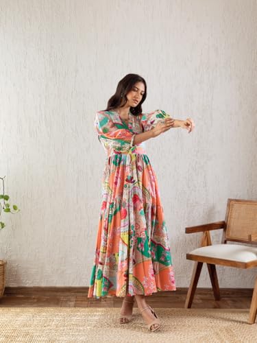 Image of GRECIILOOKS Women Dress | Elegant V Neck Casual Western Dresses | Women's Printed Maxi Dress | Floral Printed Dress for Womens | Trendy Vacation, Party & Beach Outfit