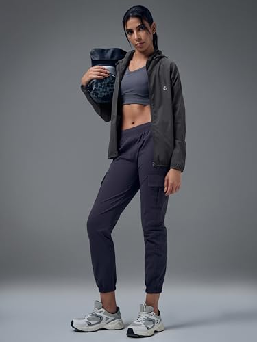 Image of TECHNOSPORT Women's Solid Slim Fit Hooded Jacket with TECHNOWARM+ | Full Zip Polyester Winter Jacket for Sports, Gym, Travel & Casual Wear | Long Sleeve Hooded Activewear with Moisture-Wicking Fabric