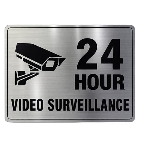 2 Piezas Cartel Videovigilancia, Pegatinas de Videovigilancia 20.5 x 15 cm, Adhesivo de Acero Inoxidable Reflectante, Esquinas Redondeadas, Uso Interior Exteriores