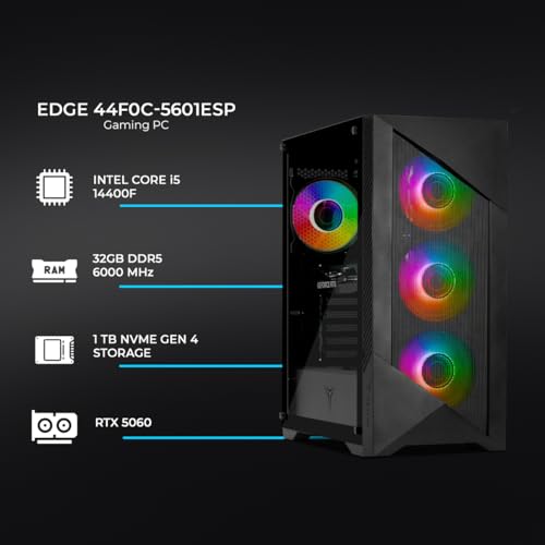 Gaming PC Edge | Intel i5-14400F 10-Core (4.7GHz OC) | NVIDIA RTX 5060 8GB GDDR7 | 32GB (2x16) DDR5 6000MHz | 1TB NVMe SSD Gen4 | Windows 11 Pro - Notebook - Immagine 1