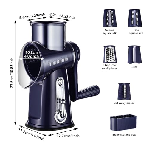 Rotary Cheese Reibe, Handheld Shredder mit 5 Klingen, Küche Manuelle Geschwindigkeit Reibe für Gemüse, Nüsse und mehr